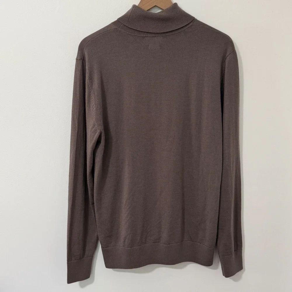 Gap Turtleneck Sweater Mens Medium Brown 100% Merino Wool Lightweight Old Money